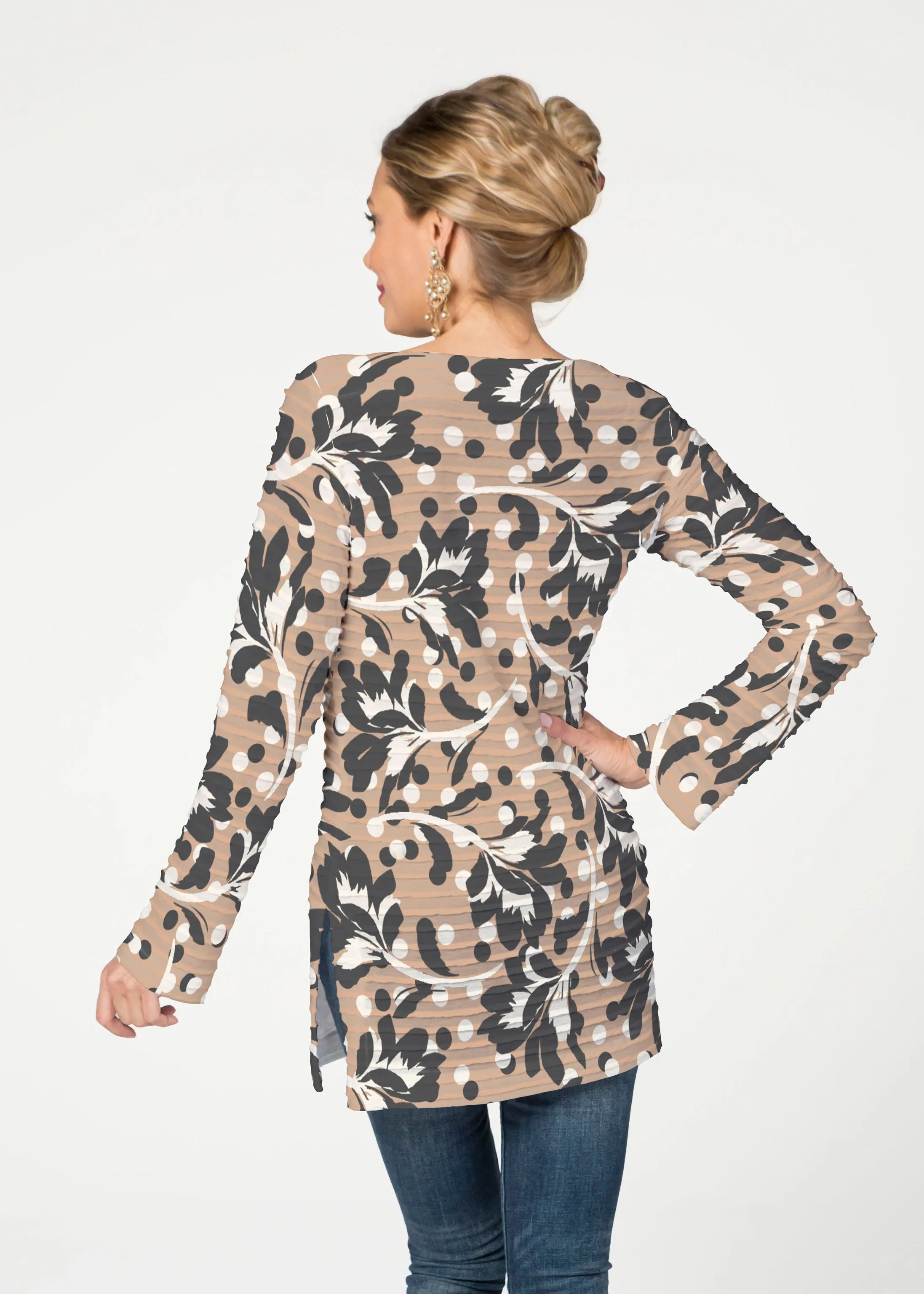 Polka Dot Floral (7875) ~ Banded Boatneck Tunic