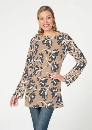 Polka Dot Floral (7875) ~ Banded Boatneck Tunic