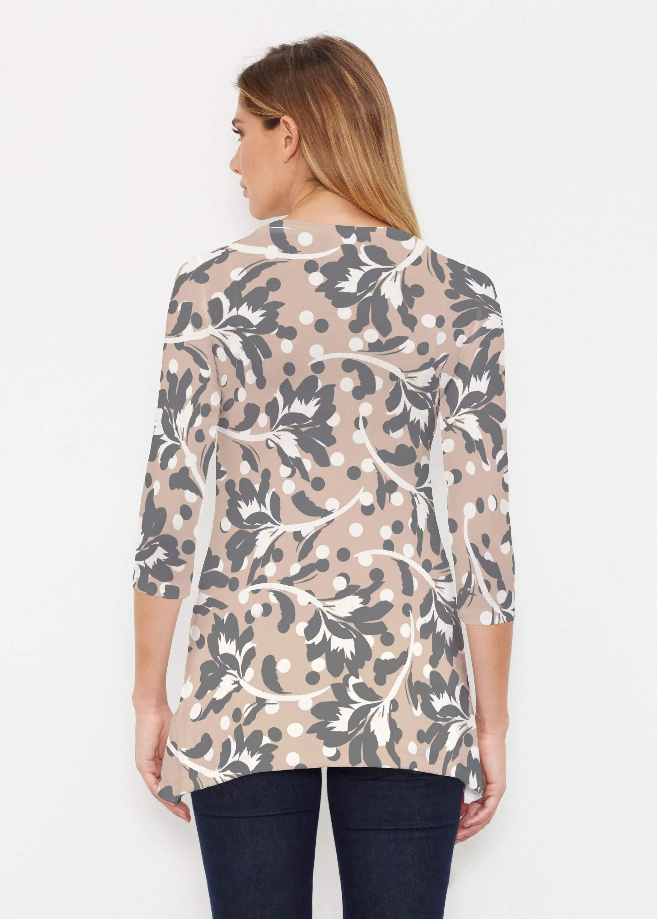 Polka Dot Floral (7875) ~ Buttersoft 3/4 Sleeve Tunic