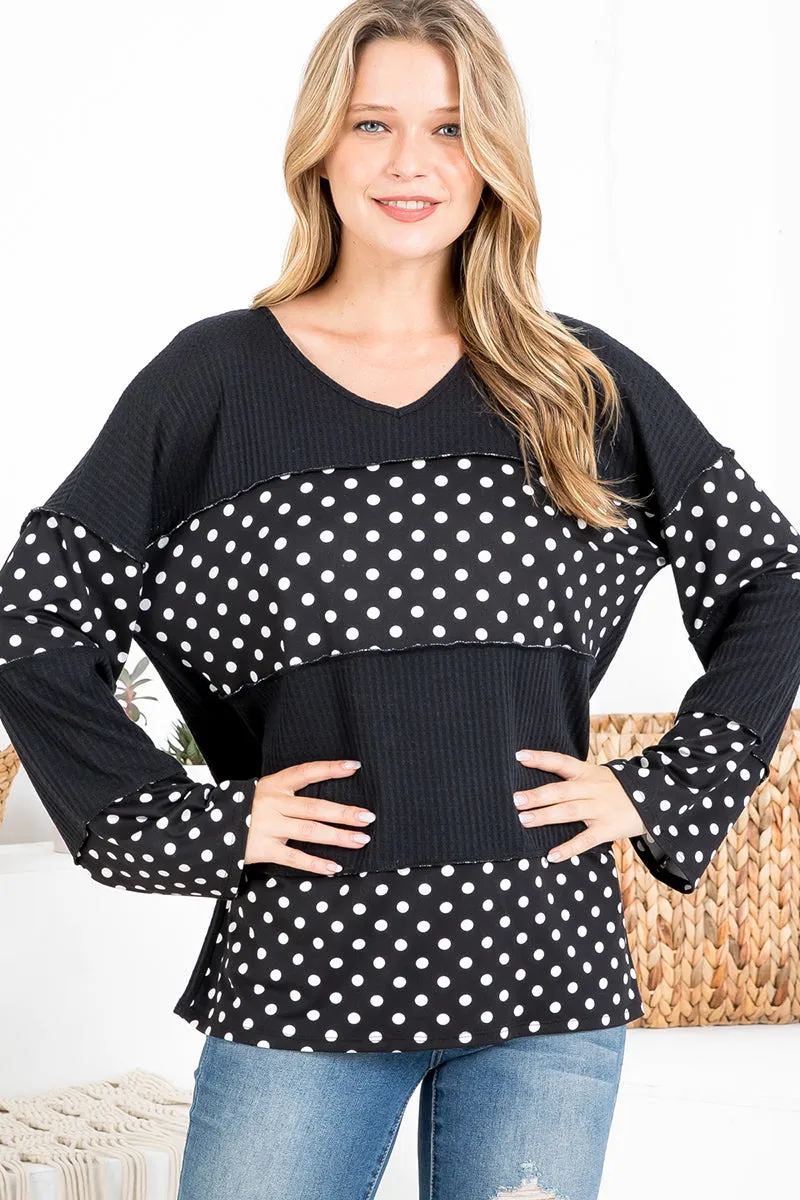 Polka Dot Long Bell Sleeve Print Top