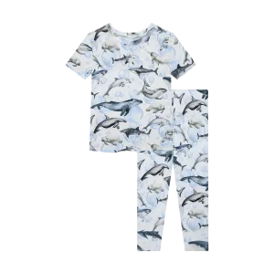Posh Peanut Basic Short Sleeve Loungewear Kids Pajama & Pants in Sharkly