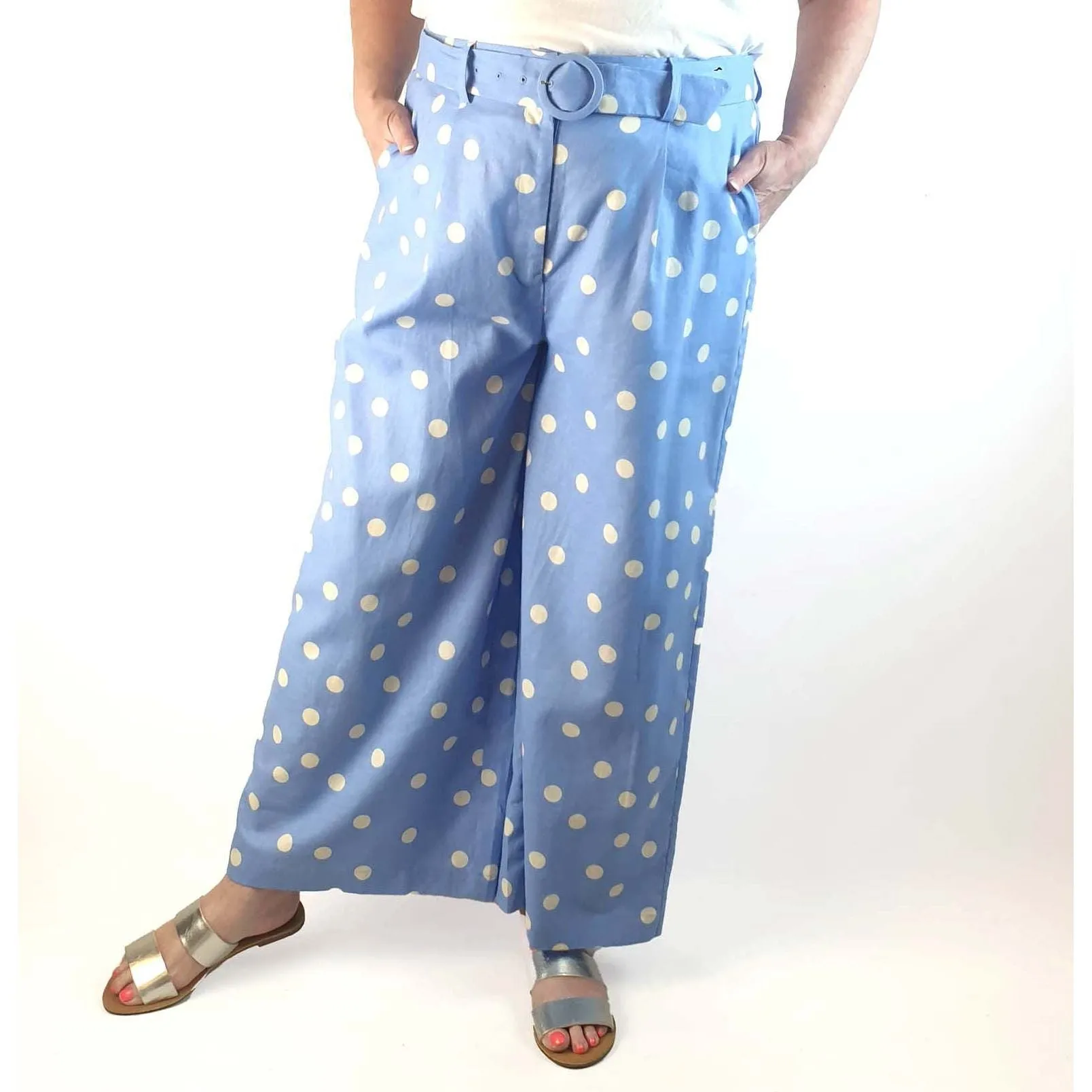 Princess Highway blue polka dot pants size 18