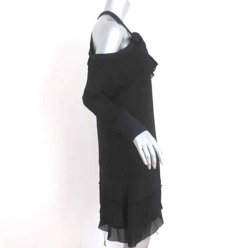 Proenza Schouler Cold Shoulder Dress Black Ruffled Polka Dot Fil Coupe Size 6