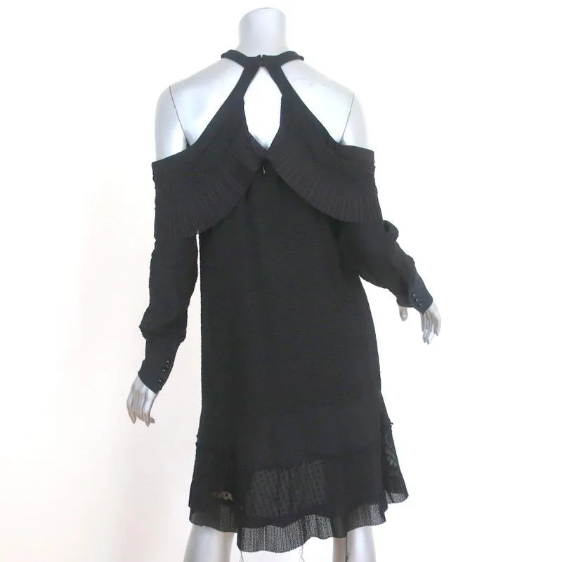 Proenza Schouler Cold Shoulder Dress Black Ruffled Polka Dot Fil Coupe Size 6