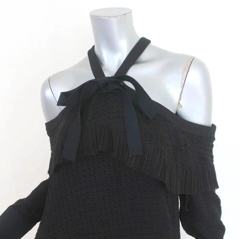 Proenza Schouler Cold Shoulder Dress Black Ruffled Polka Dot Fil Coupe Size 6