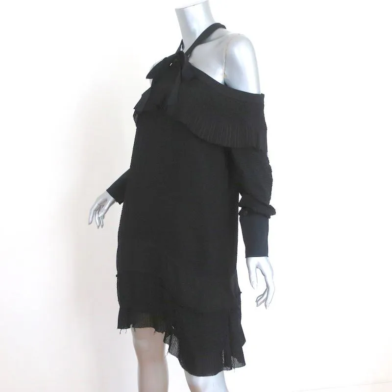 Proenza Schouler Cold Shoulder Dress Black Ruffled Polka Dot Fil Coupe Size 6