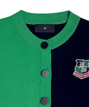 Q.C PLAY: Half and Half Color Round Neck Patch Cardigan Black - 3 Colors