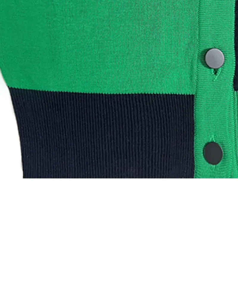 Q.C PLAY: Half and Half Color Round Neck Patch Cardigan Black - 3 Colors