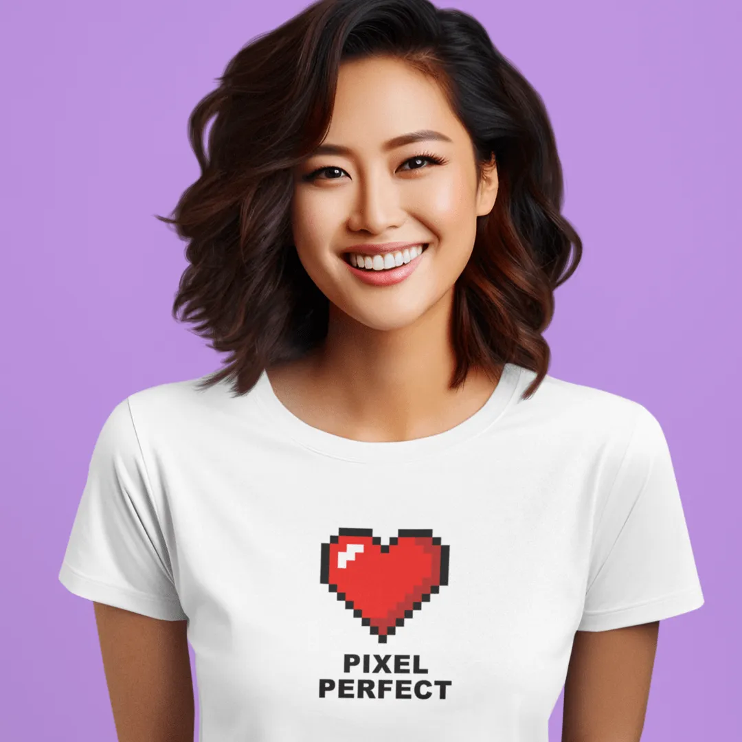 "Pixel Perfect" White Custom T-Shirt for Women  | Art by Noa Bar Lev