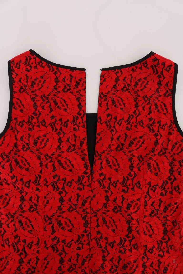 Red Floral Lace Blouse Top