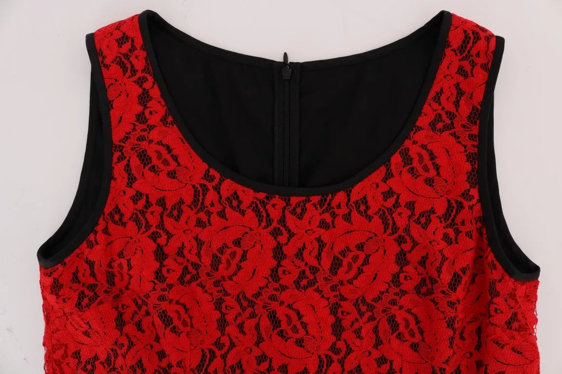 Red Floral Lace Blouse Top
