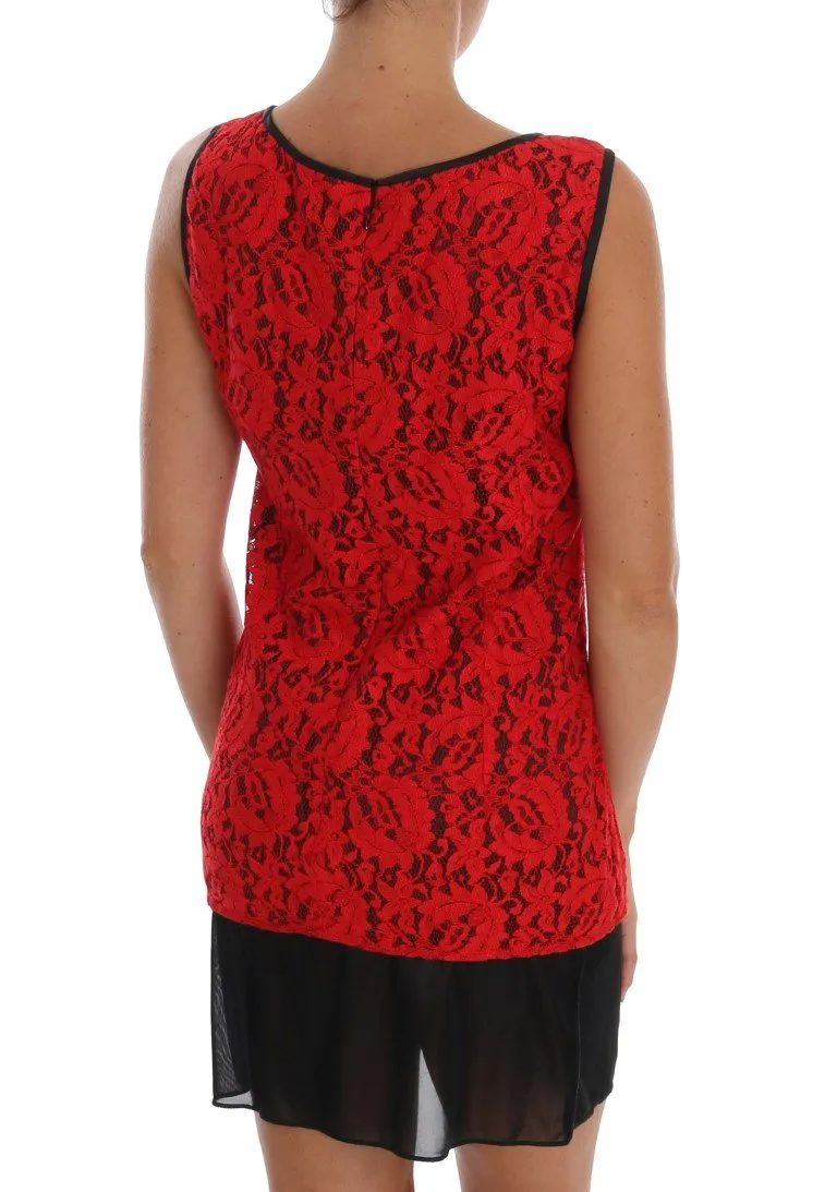 Red Floral Lace Blouse Top