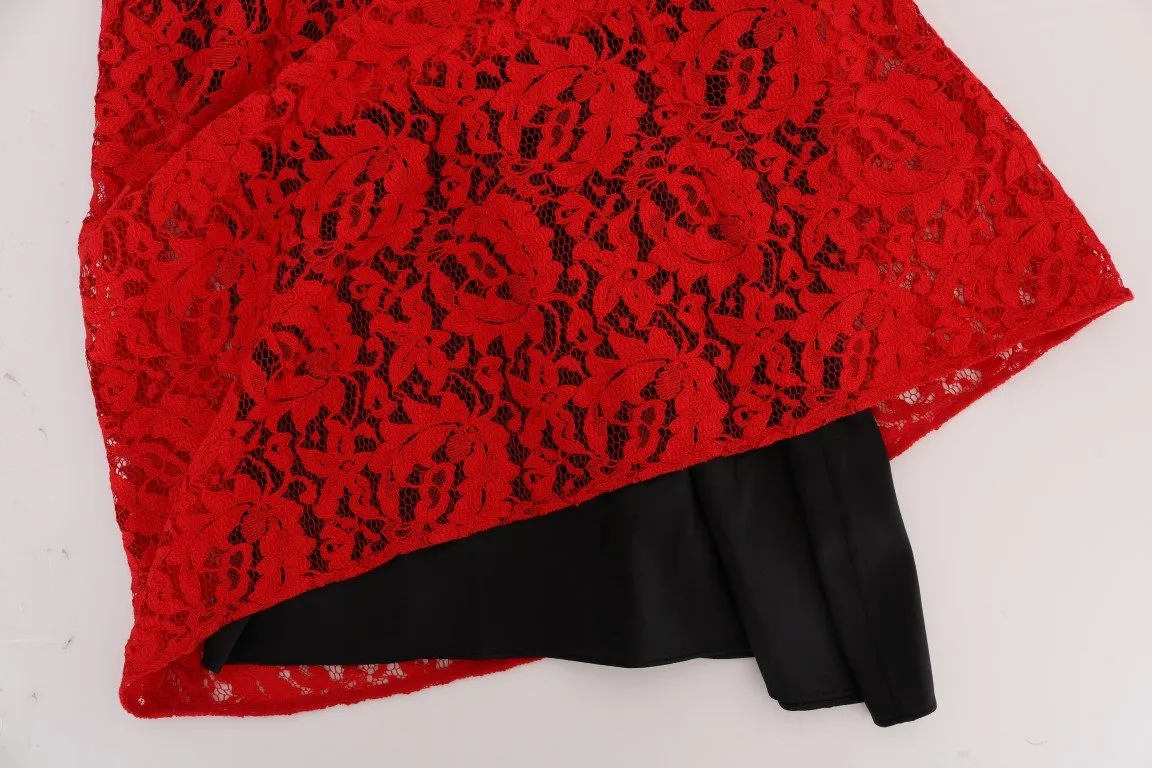 Red Floral Lace Blouse Top