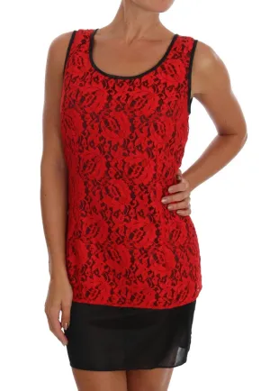 Red Floral Lace Blouse Top
