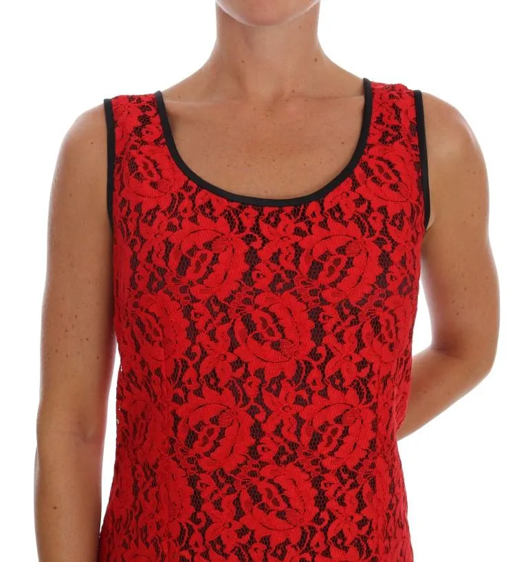 Red Floral Lace Blouse Top