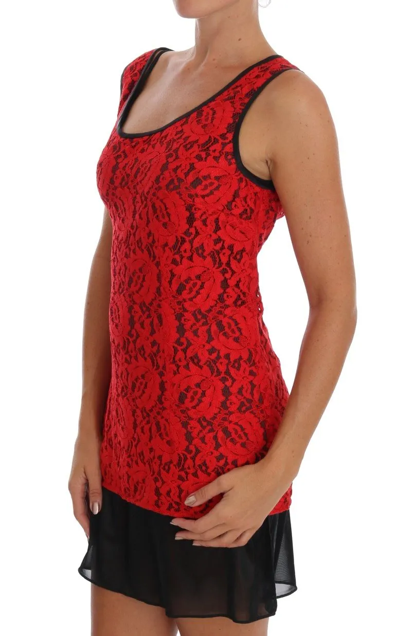 Red Floral Lace Blouse Top