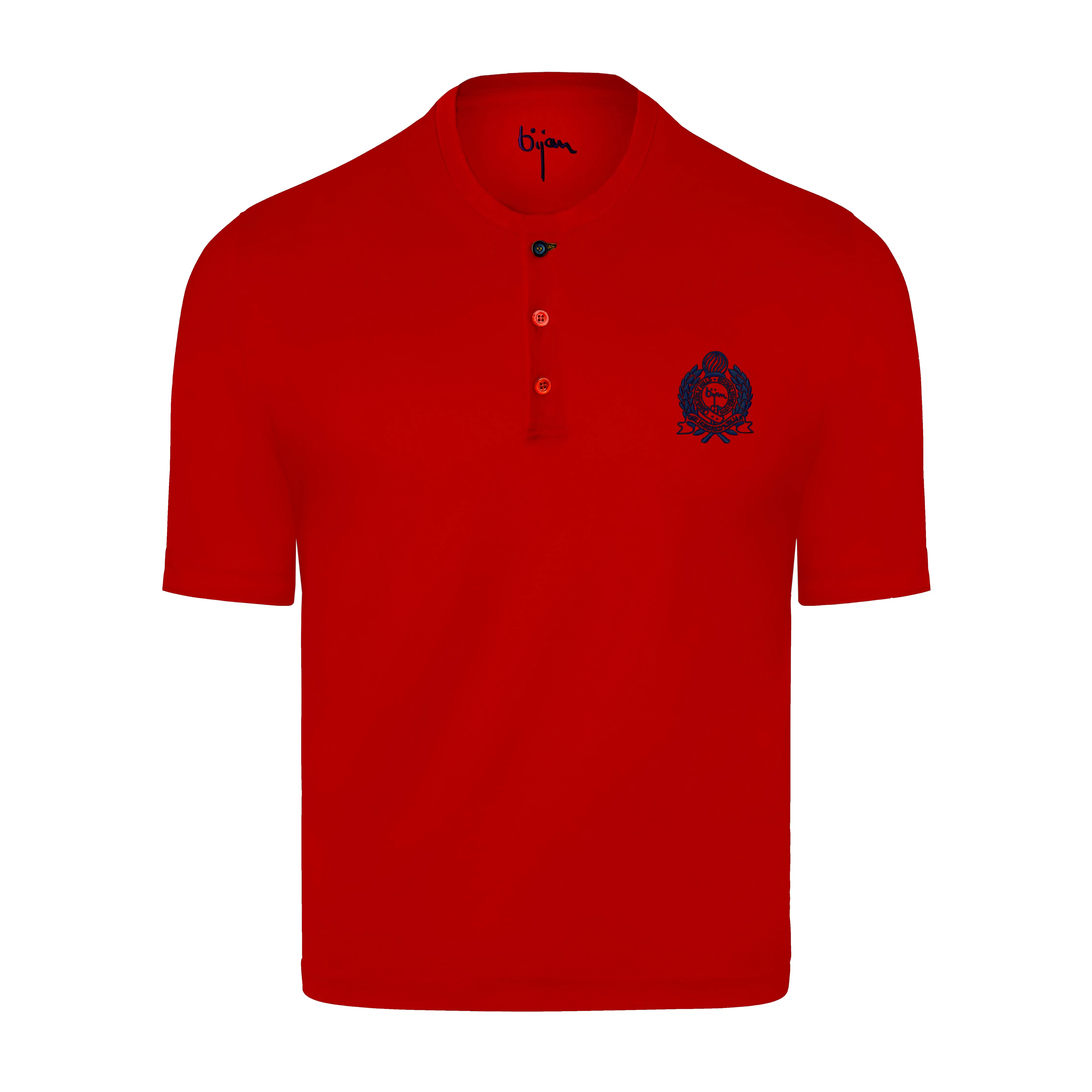 Red Round Neck Short Sleeve T-Shirt with 3 Buttons