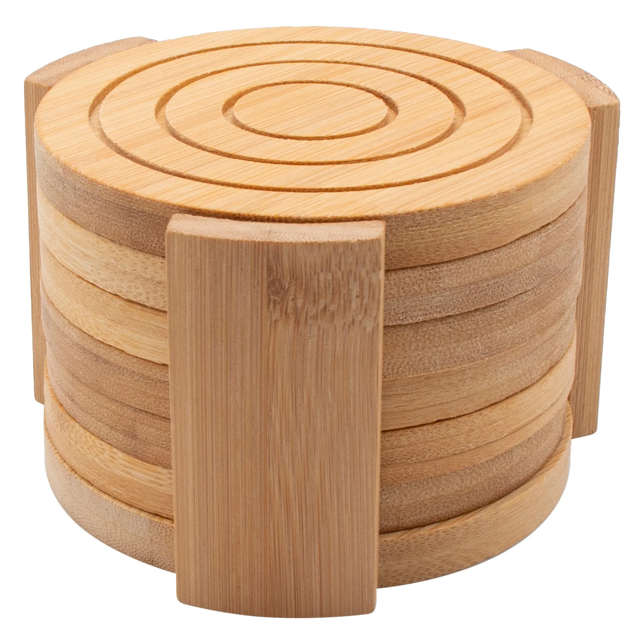 Regent Bamboo Round Coasters With Slots In Holder 6 Piece Set 30254