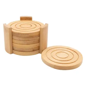 Regent Bamboo Round Coasters With Slots In Holder 6 Piece Set 30254
