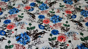 REMNANT 0.75m x 1.46m - VISCOSE CHALLIS FABRIC - woodland Design - Retro Look