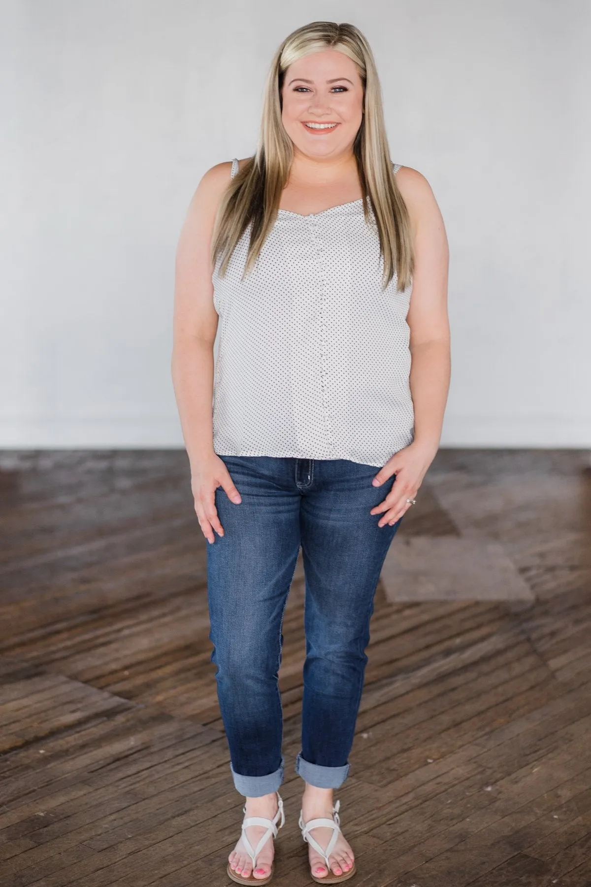 Right on the Dot Tank Top- White