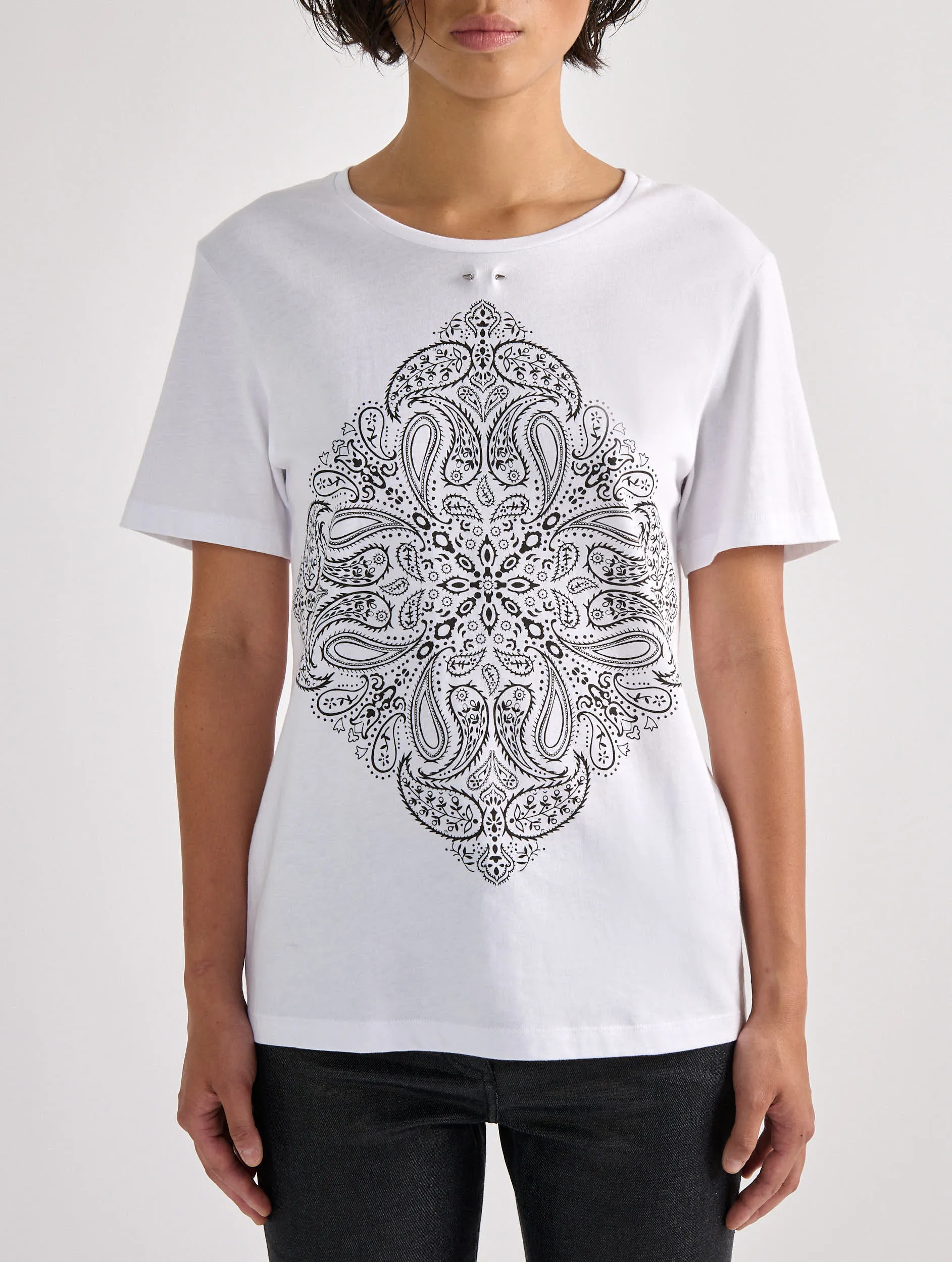 Screen-printed bandana tee-shirt in white cotton jersey