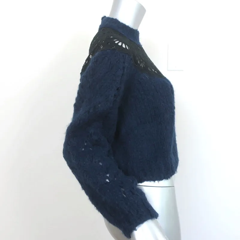 SEA Eyelet-Inset Sweater Navy Alpaca-Wool Size 2 Mock Neck Pullover
