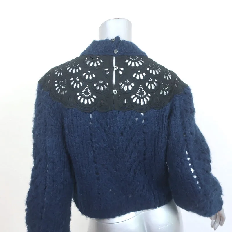SEA Eyelet-Inset Sweater Navy Alpaca-Wool Size 2 Mock Neck Pullover