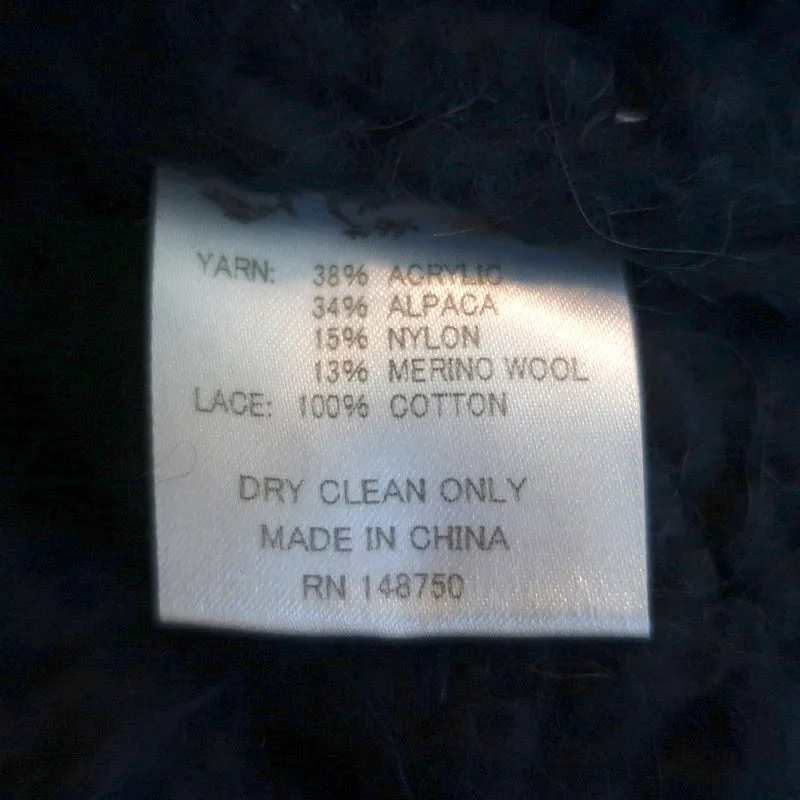 SEA Eyelet-Inset Sweater Navy Alpaca-Wool Size 2 Mock Neck Pullover