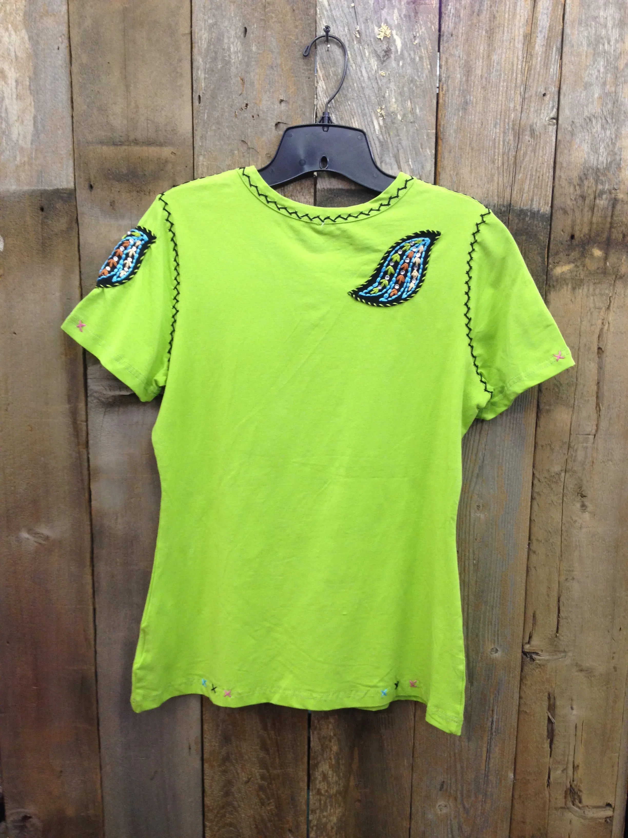 SH-076 Cross w/ Wings Lime Green T-Shirt