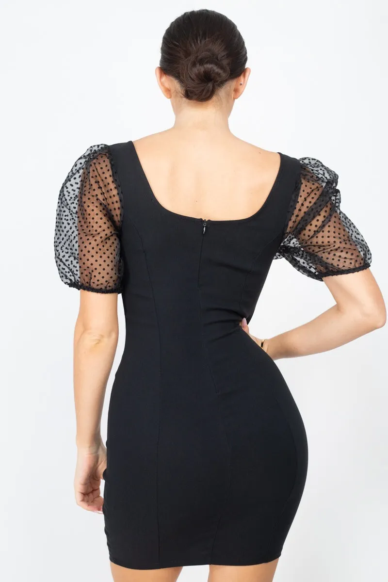 Sheer Puff Sleeves Mini Dress
