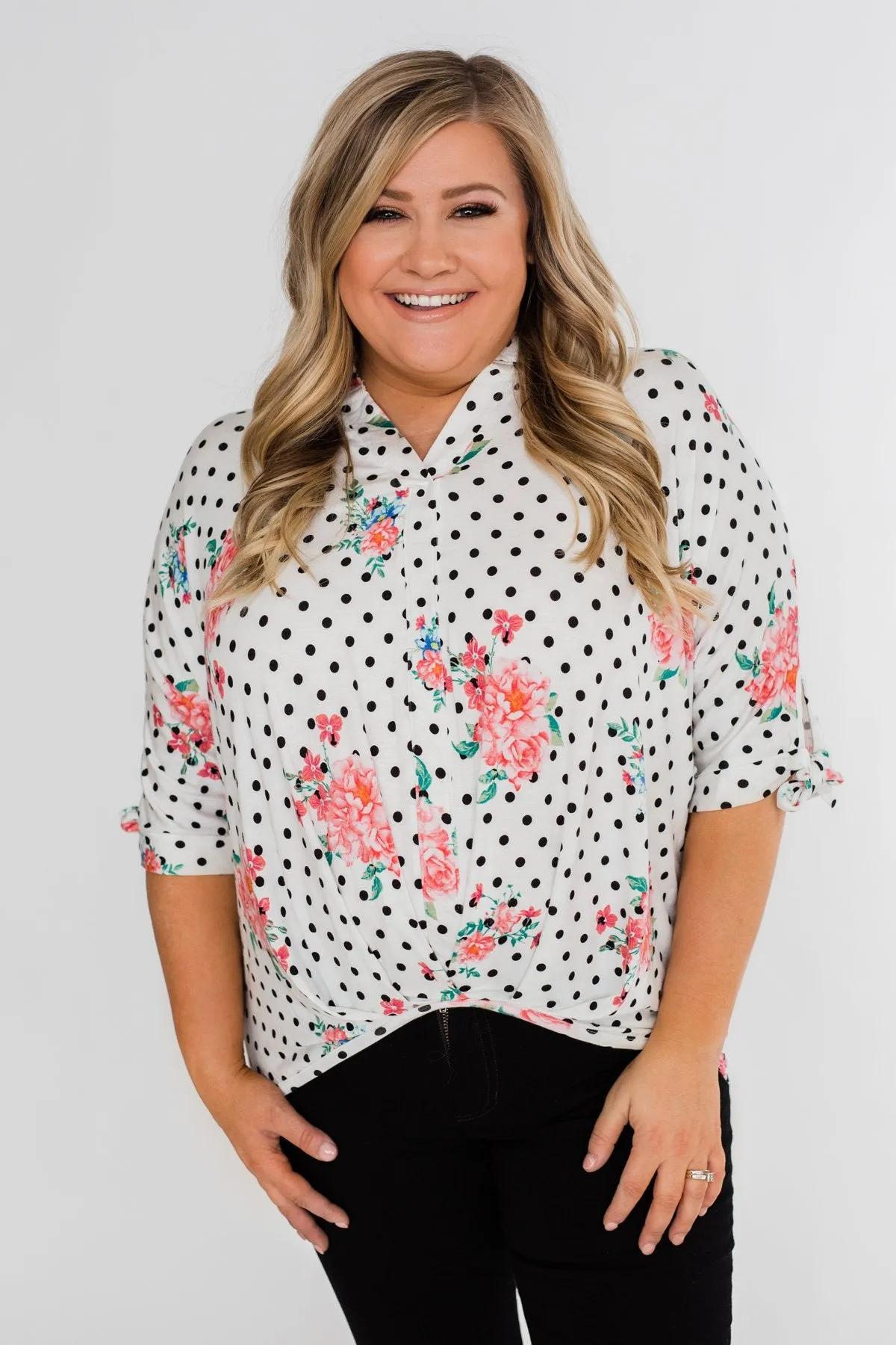 Show You Off Polka Dot & Floral Top- Ivory