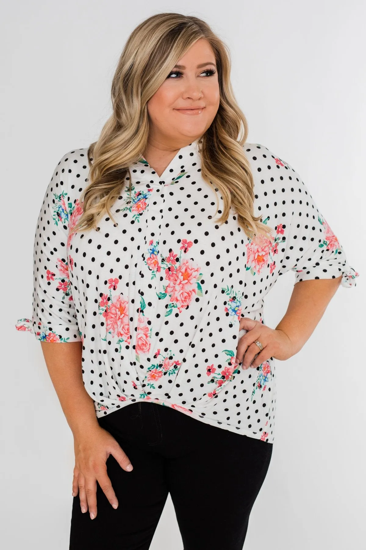 Show You Off Polka Dot & Floral Top- Ivory