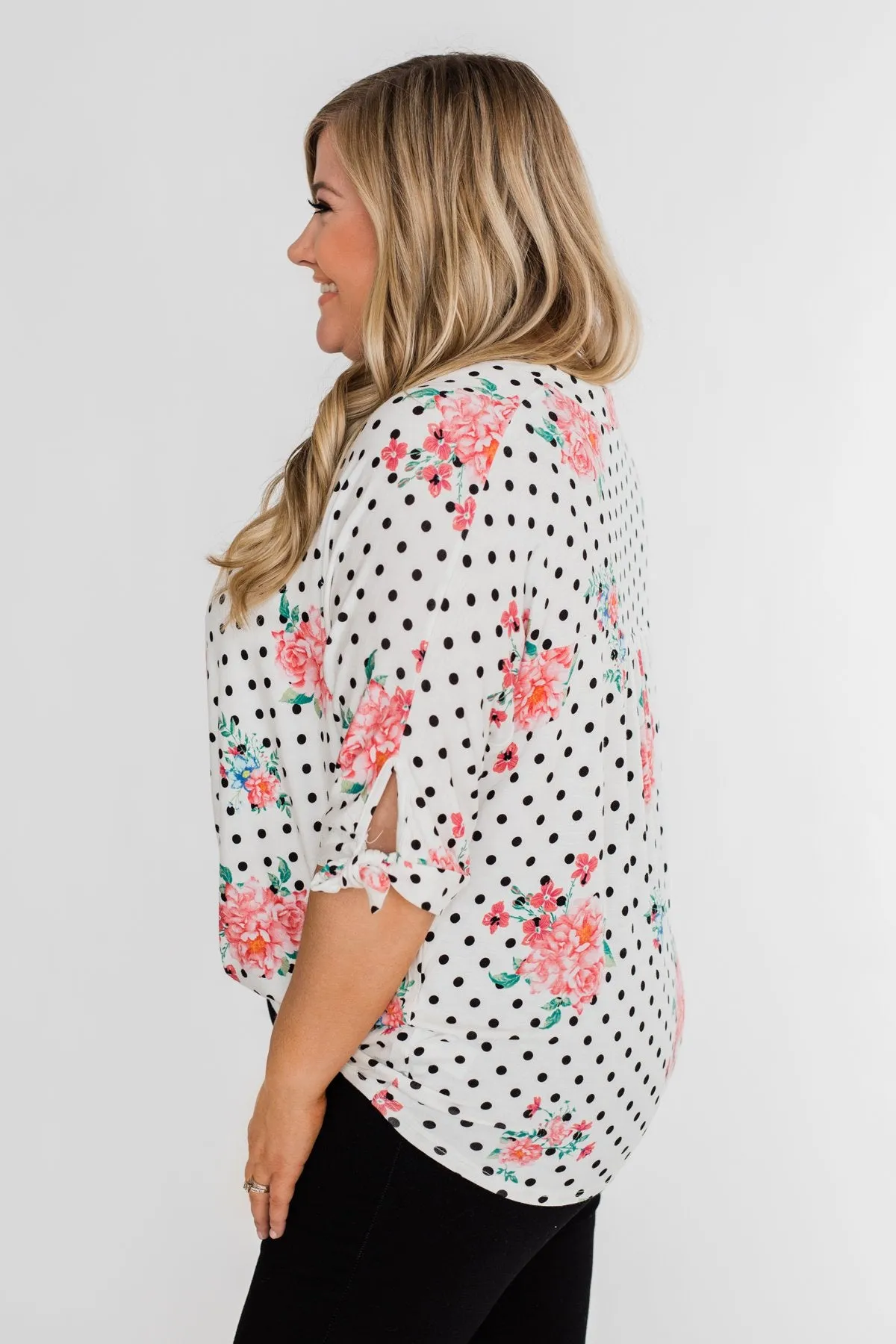Show You Off Polka Dot & Floral Top- Ivory