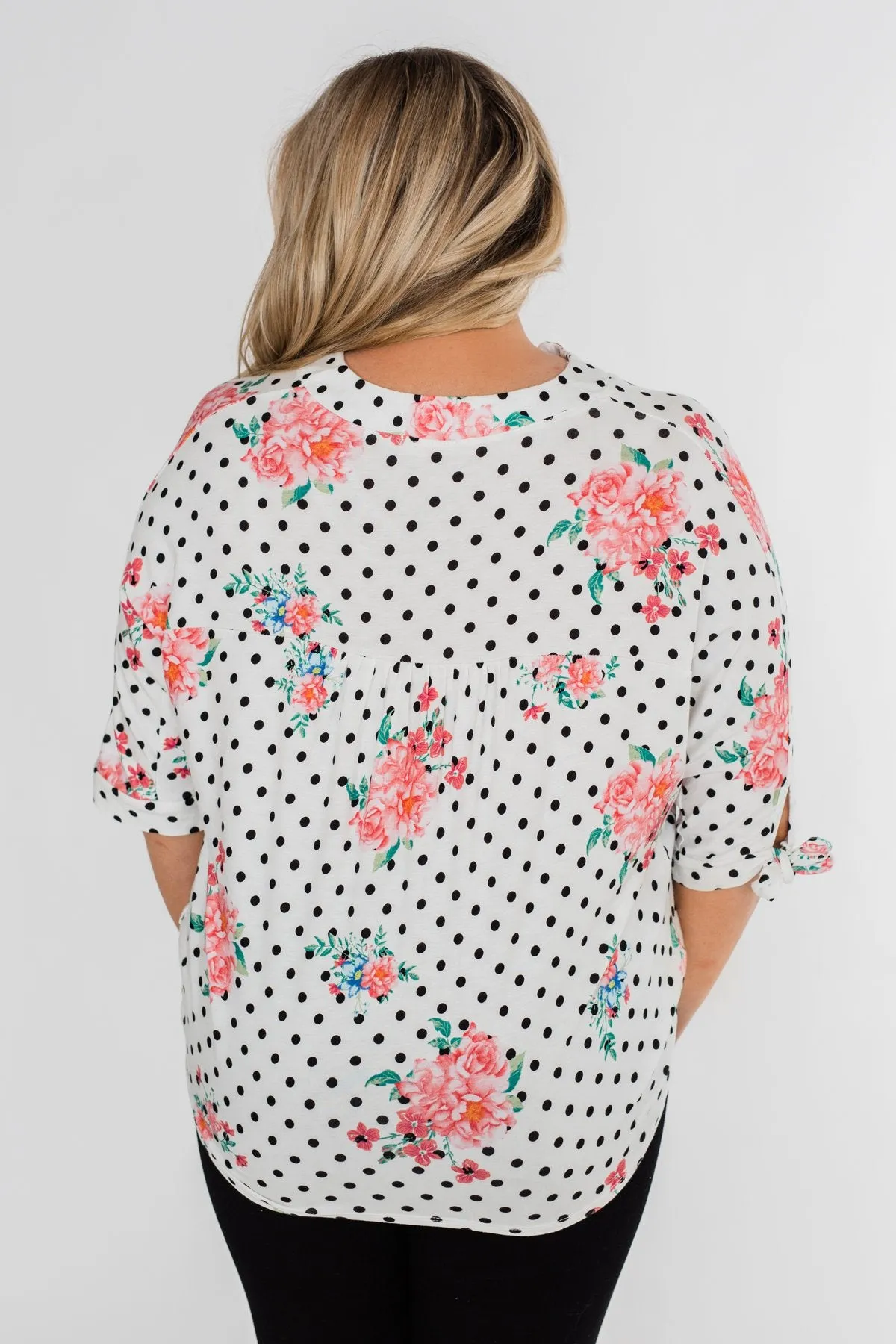 Show You Off Polka Dot & Floral Top- Ivory