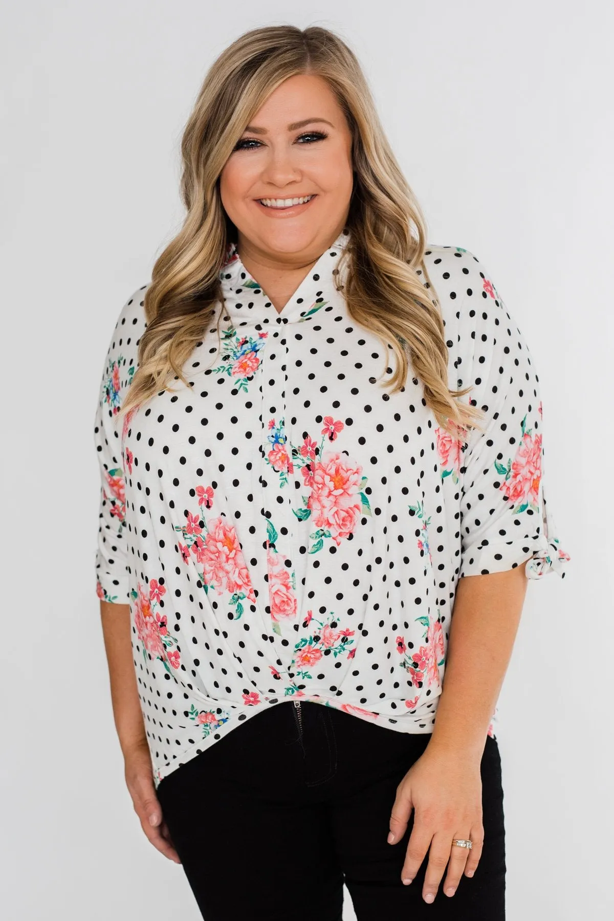 Show You Off Polka Dot & Floral Top- Ivory