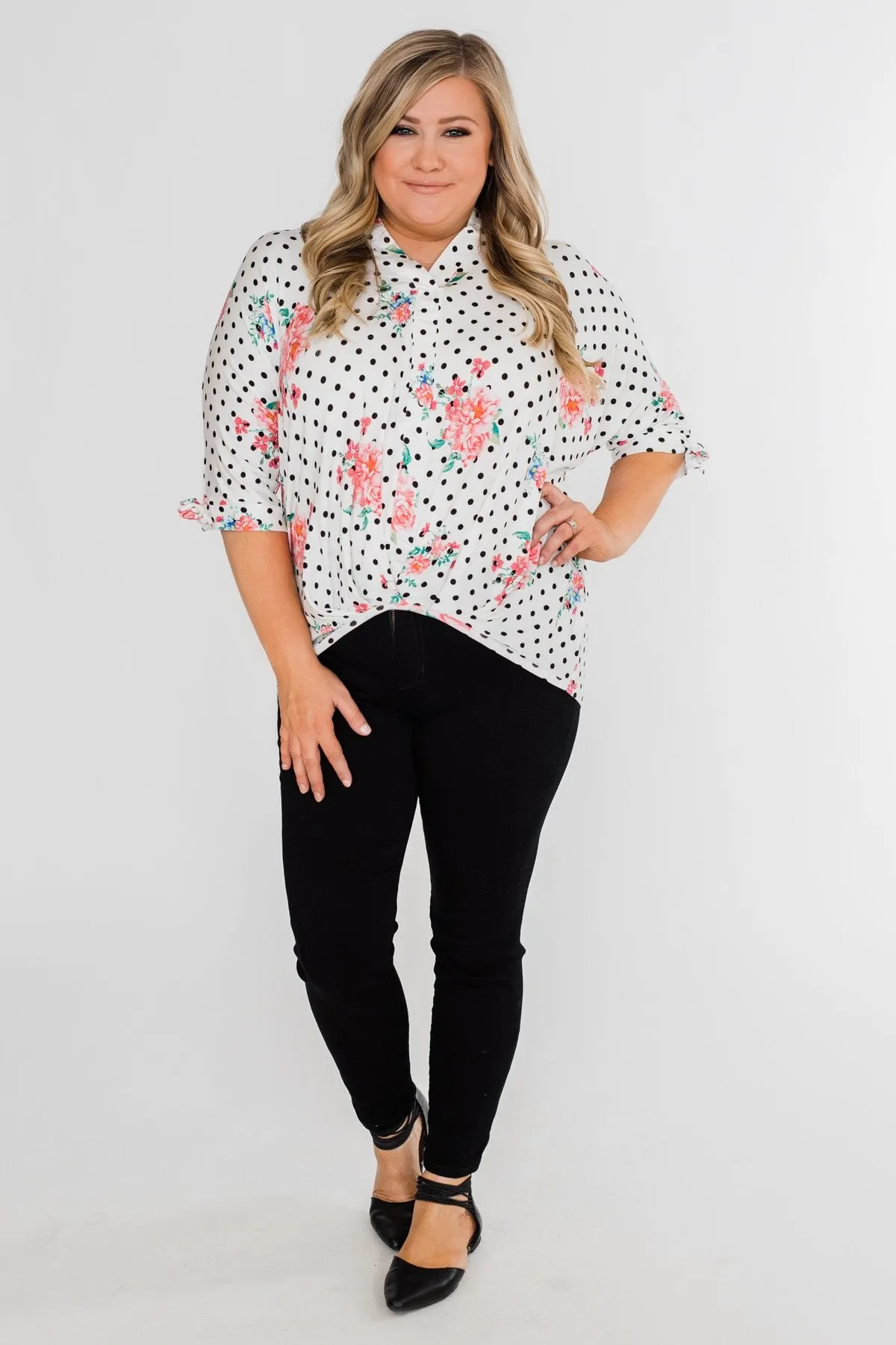 Show You Off Polka Dot & Floral Top- Ivory