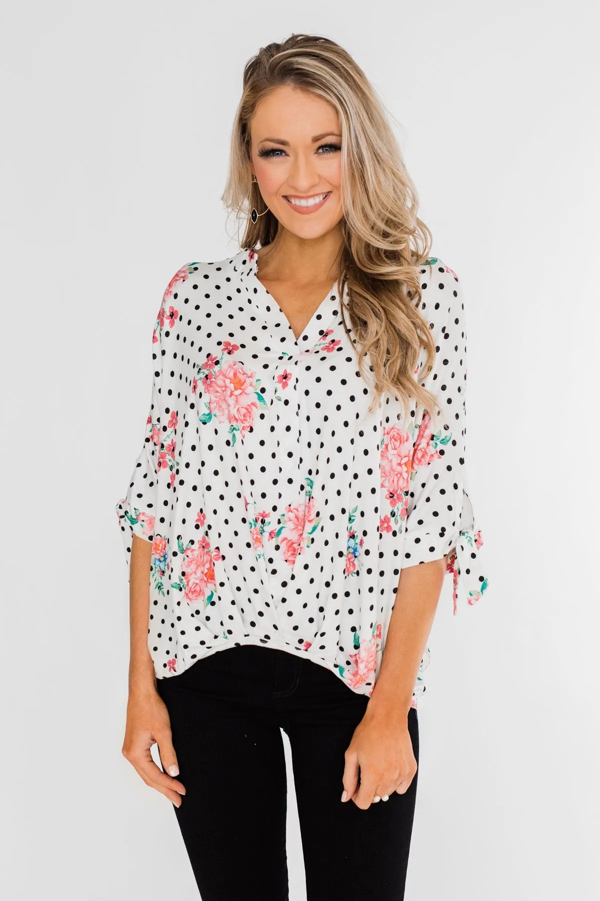 Show You Off Polka Dot & Floral Top- Ivory