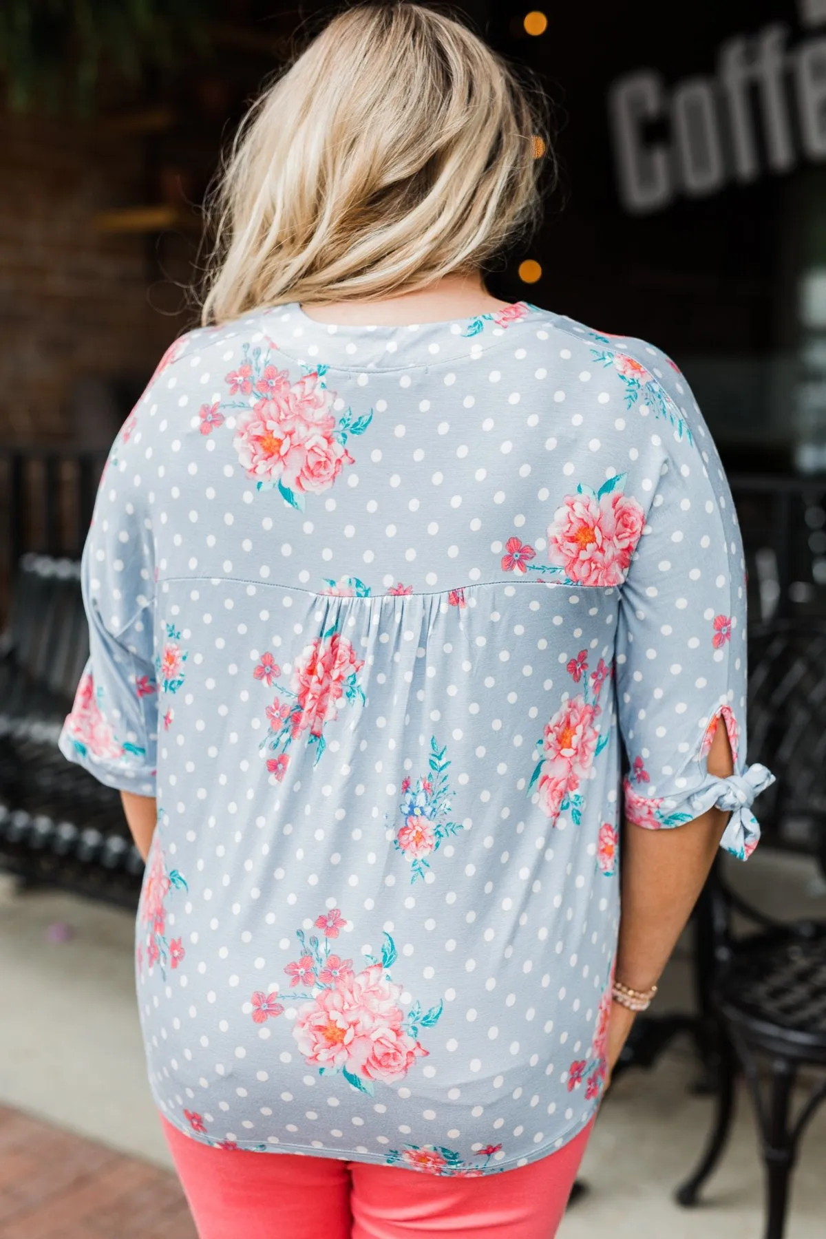 Show You Off Polka Dot & Floral Top- Powder Blue