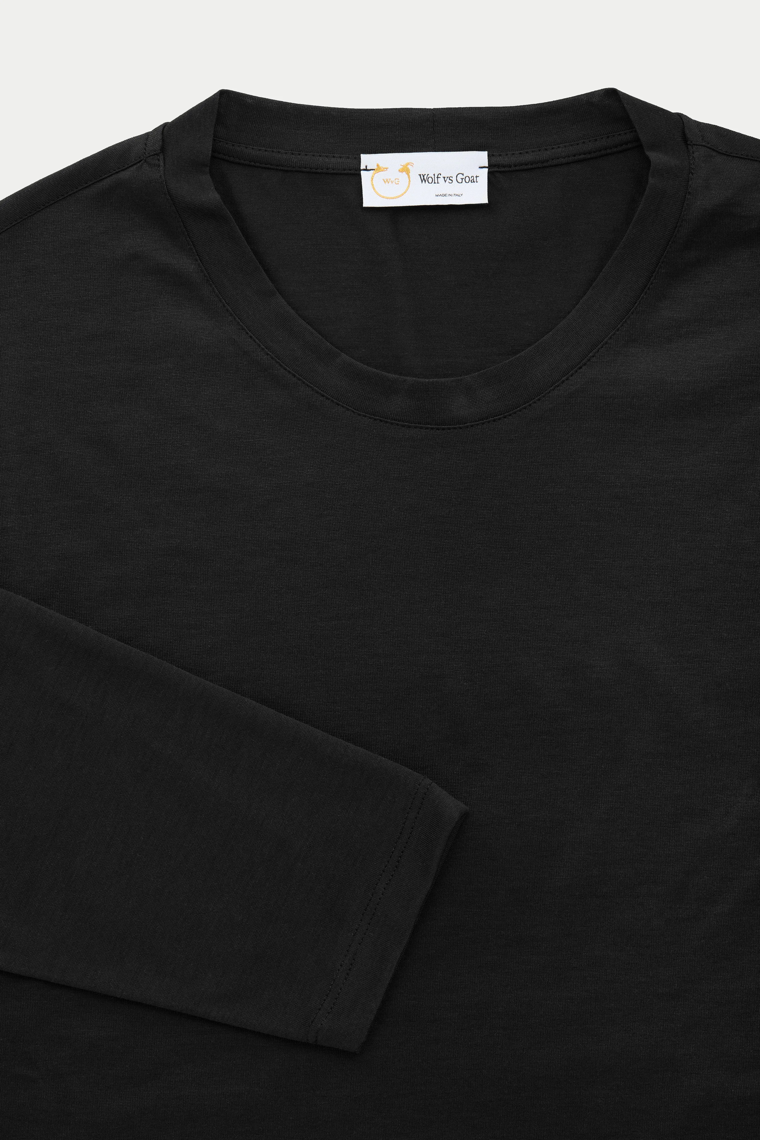 Silk Cotton Long Sleeve Crew Neck T-Shirt Black