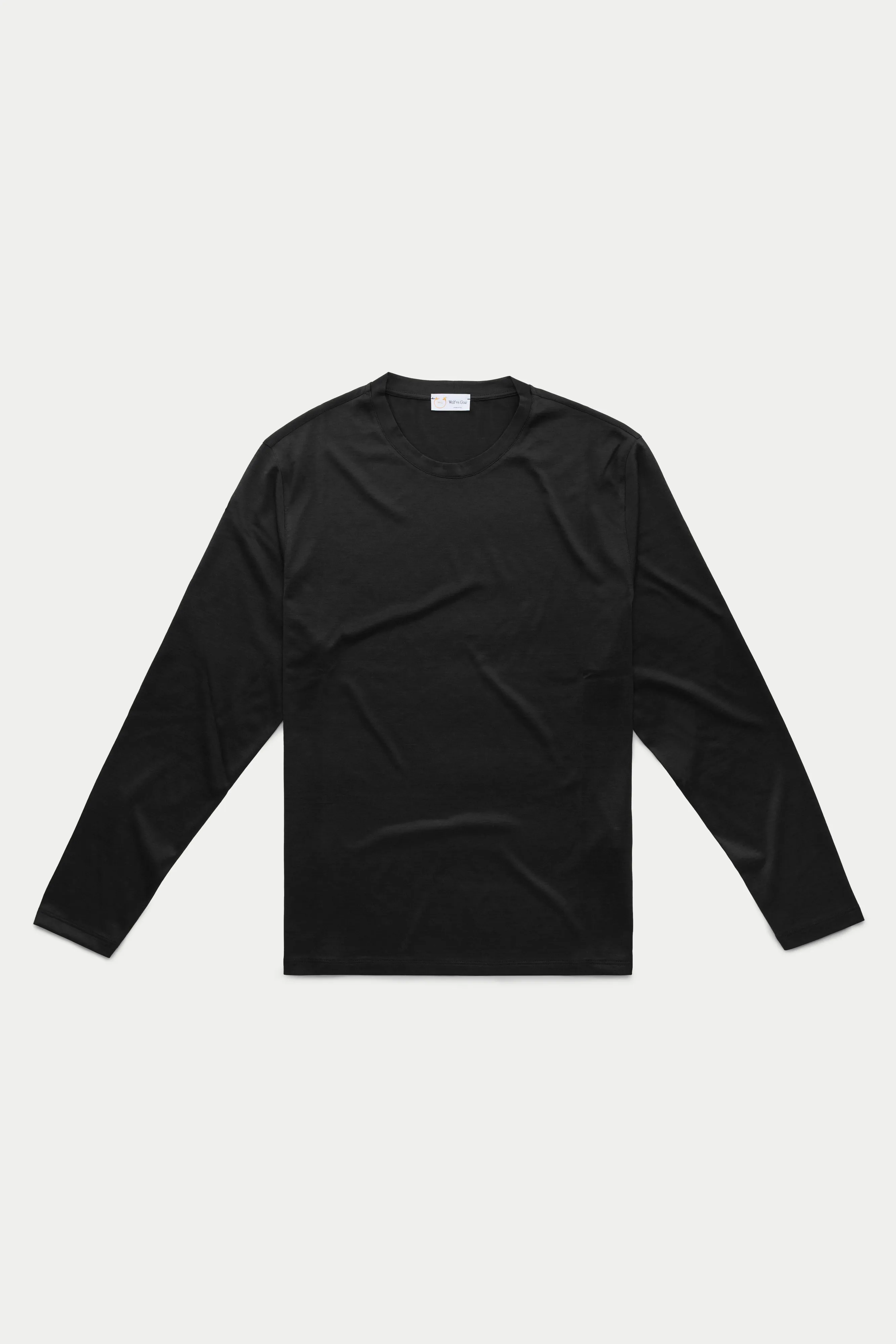 Silk Cotton Long Sleeve Crew Neck T-Shirt Black