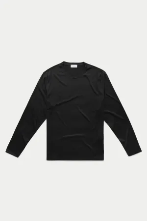 Silk Cotton Long Sleeve Crew Neck T-Shirt Black