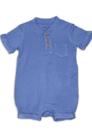 Silkberry Baby - Bamboo Short Sleeve Romper W/ Buttons | Ocean