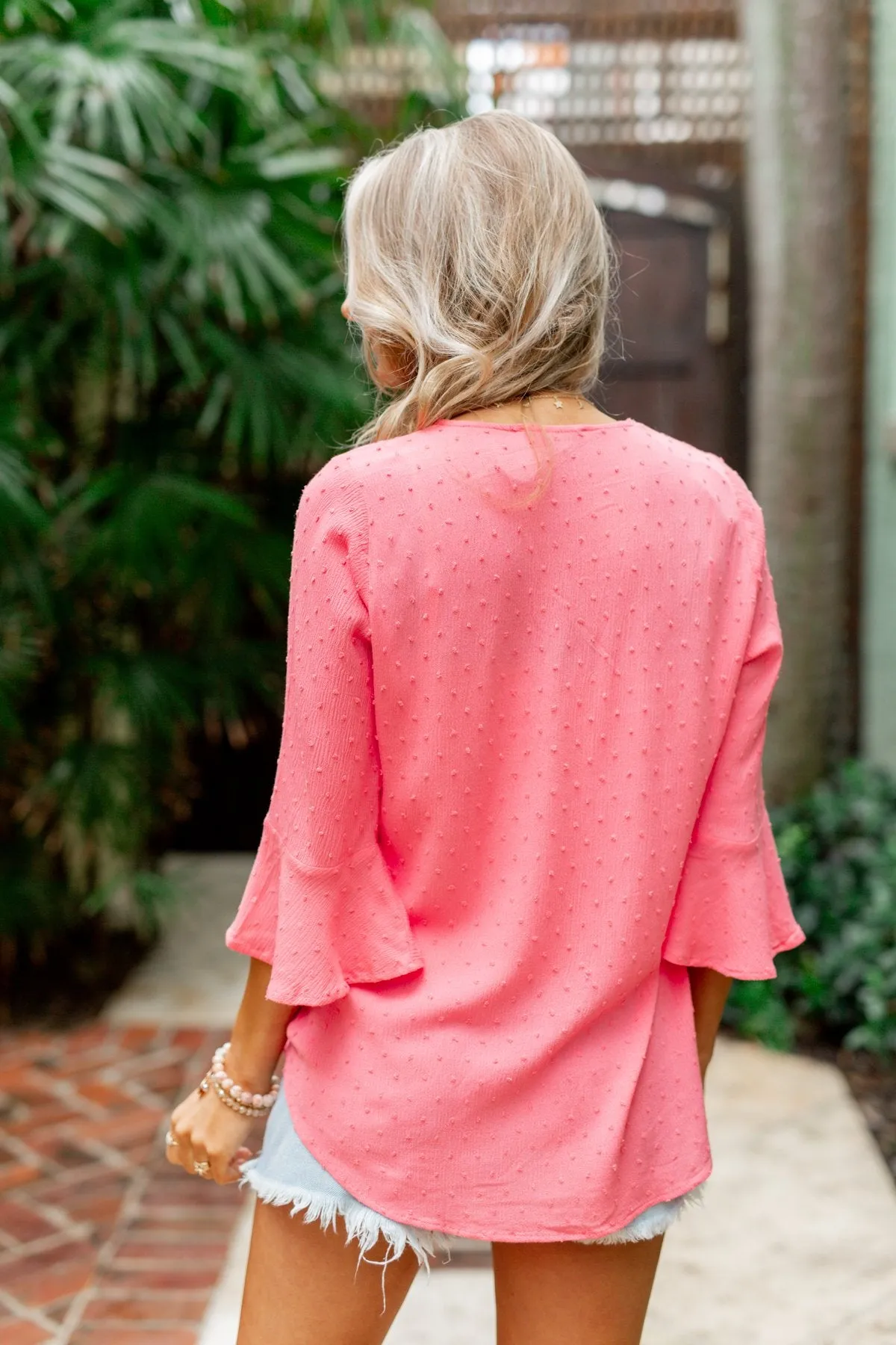 Simple Smiles V-Neck Wrap Blouse- Coral