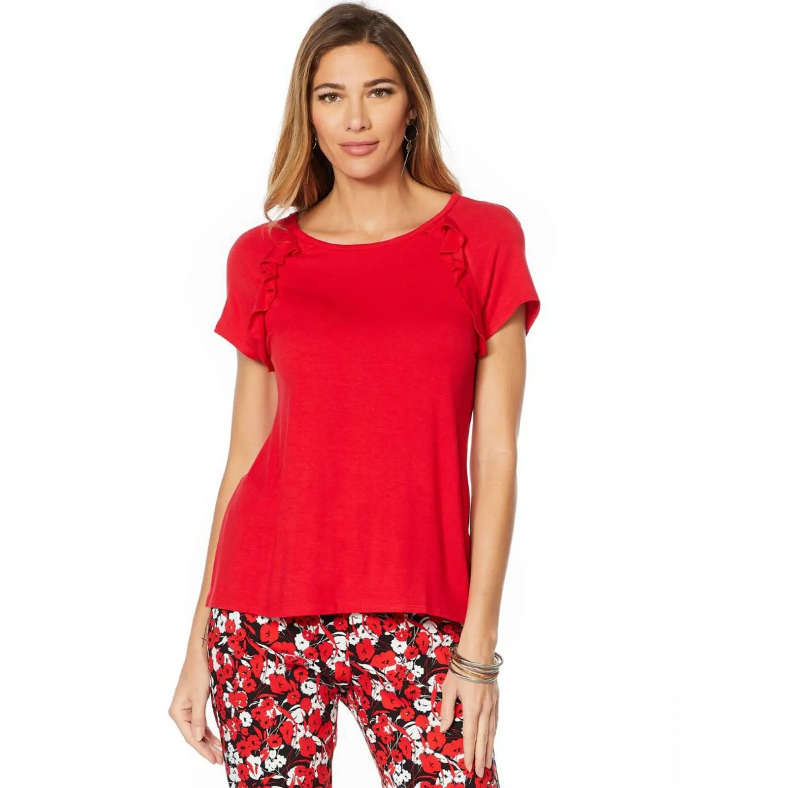 Slinky Brand Women's Plus Size 2 Pack Raglan Ruffle Cap Sleeve T-Shirts
