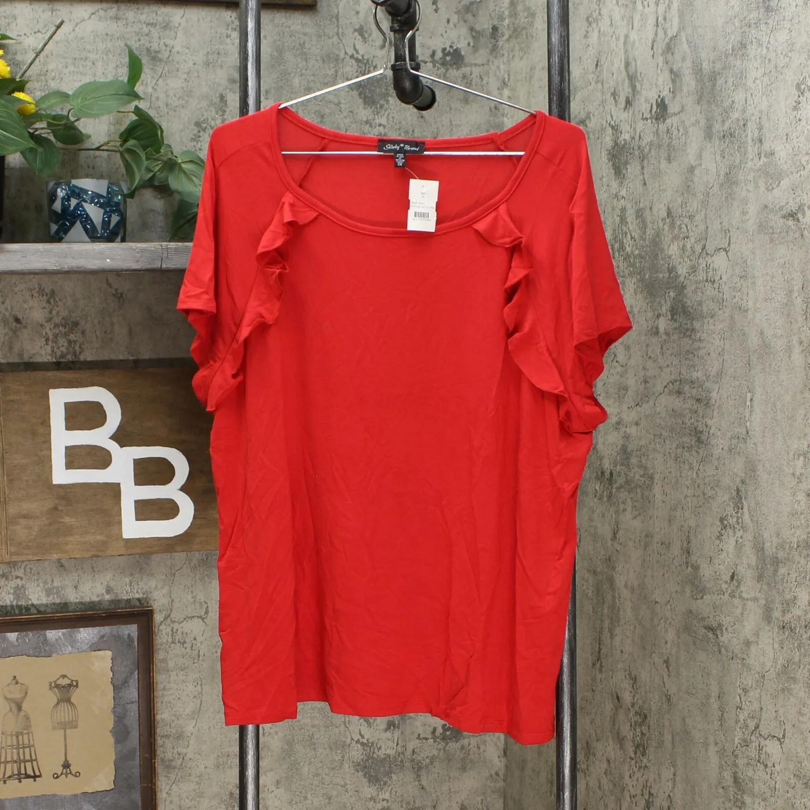 Slinky Brand Women's Plus Size 2 Pack Raglan Ruffle Cap Sleeve T-Shirts