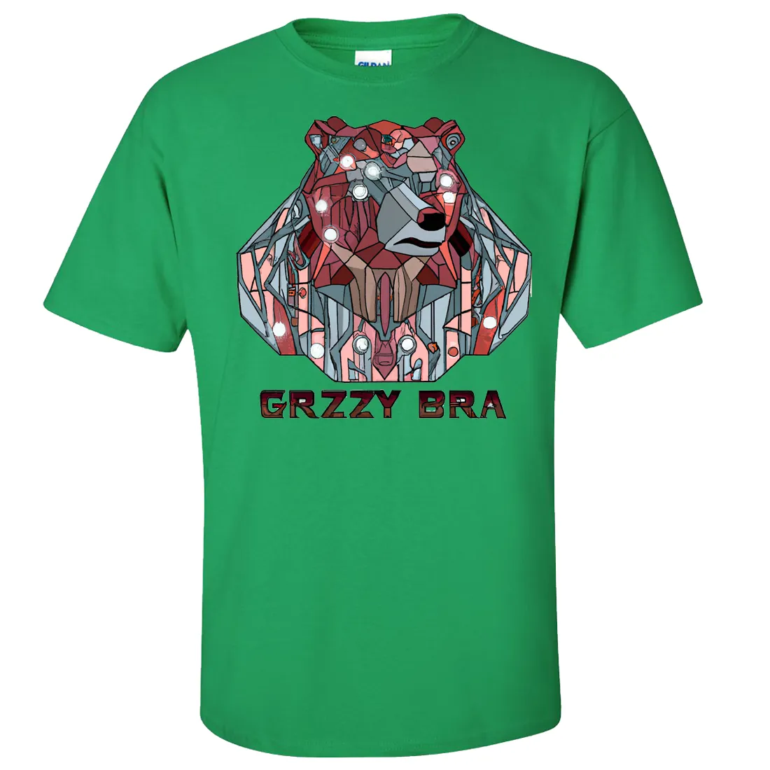 Stained Glass Cyborg Grizzly Bear GRZZY BRA Asst Colors T-shirt/tee