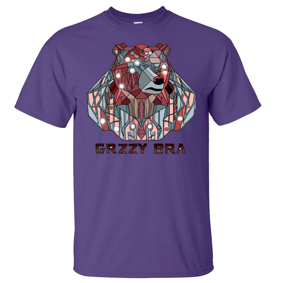 Stained Glass Cyborg Grizzly Bear GRZZY BRA Asst Colors T-shirt/tee