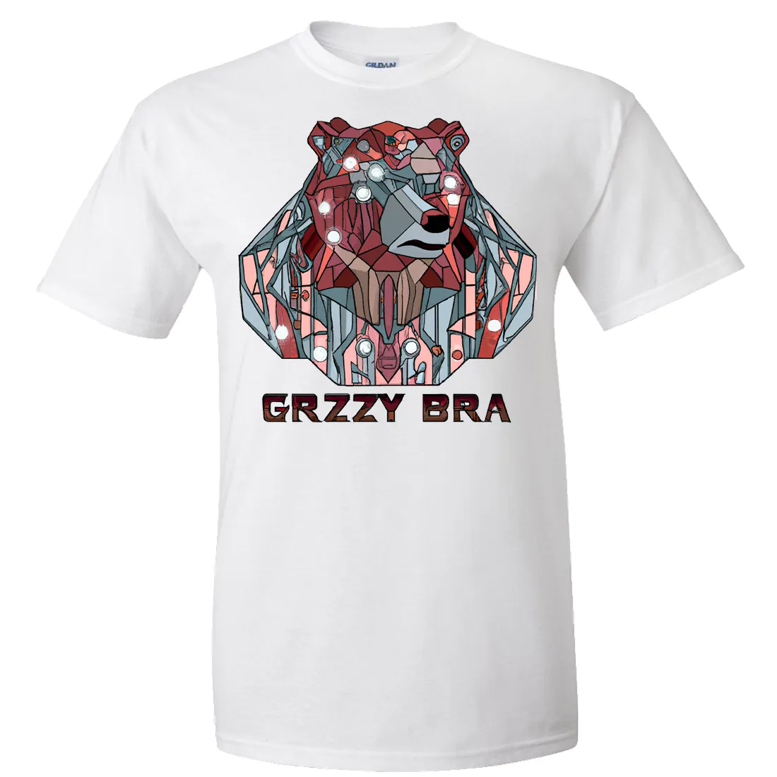 Stained Glass Cyborg Grizzly Bear GRZZY BRA Asst Colors T-shirt/tee