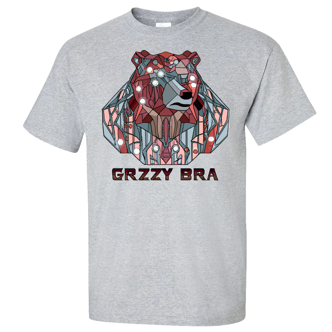 Stained Glass Cyborg Grizzly Bear GRZZY BRA Asst Colors T-shirt/tee